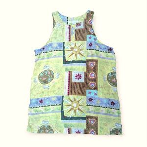 5/$25 Vintage The Limited printed silk sleeveless blouse with elephants, suns